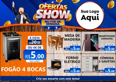 Modelo de Encarte para Encarte A4 Horizontal com o tema Ofertas Show No Fim De Semana para Móveis e Eletro