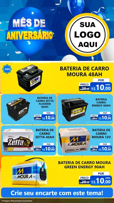 Modelo de TV para TV Vertical com o tema Mês de Aniversário para Baterias Elétricas