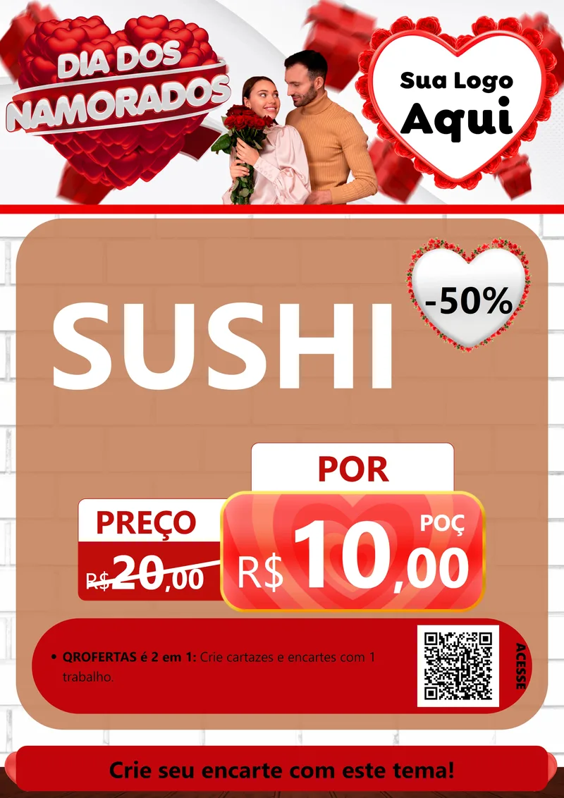 Modelo de Cartaz para Cartaz A4 Vertical com o tema Dia dos Namorados para Comida japonesa