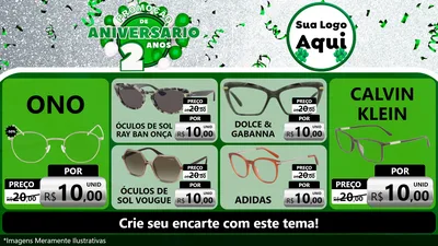 Modelo de TV para TV Horizontal com o tema Promoção de Aniversário - 2 Anos para Óticas