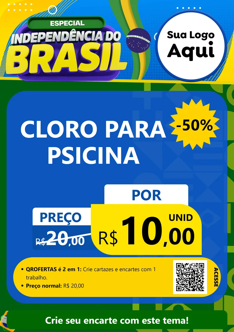Modelo de Cartaz para Cartaz A4 Vertical com o tema Especial Independência do Brasil para Produtos para Piscina