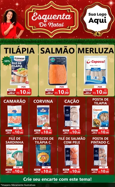 Modelo de Encarte para Encarte Grande com o tema Esquenta de Natal para Peixaria