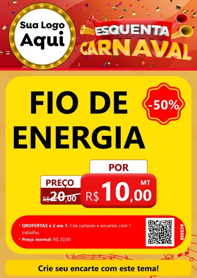 Modelo de Cartaz para Cartaz A4 Vertical com o tema Esquenta Carnaval para Materiais Elétricos
