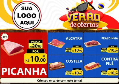 Modelo de Encarte para Encarte A4 Horizontal com o tema Super Verão de Ofertas para Açougue