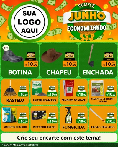 Modelo de Rede Social para Feed Instagram com o tema Comece Junho Economizando para Agropecuária