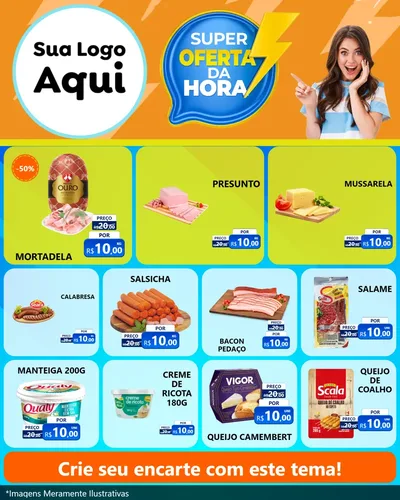 Modelo de Rede Social para Feed Instagram com o tema Super Oferta da Hora para Frios e Laticínios