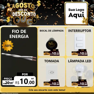 Modelo de Rede Social para Feed Facebook com o tema Agosto Mês do Desconto Louco para Materiais Elétricos