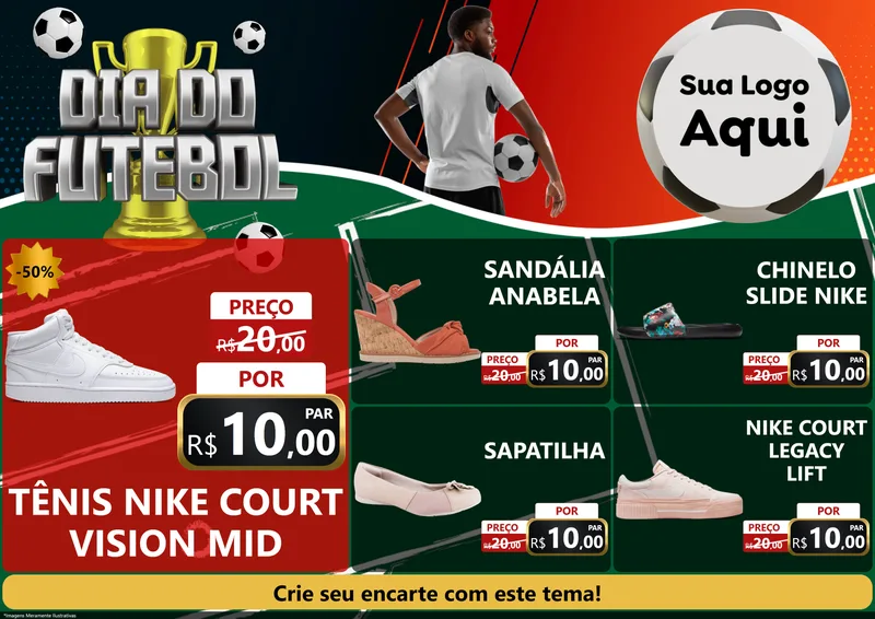 Modelo de Encarte para Encarte A4 Horizontal com o tema Dia Do Futebol para Calçados