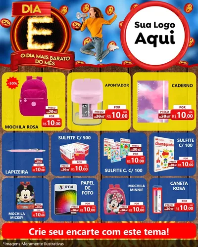 Modelo de Rede Social para Feed Instagram com o tema Dia E - O Dia Mais Barato Do Mês para Papelaria