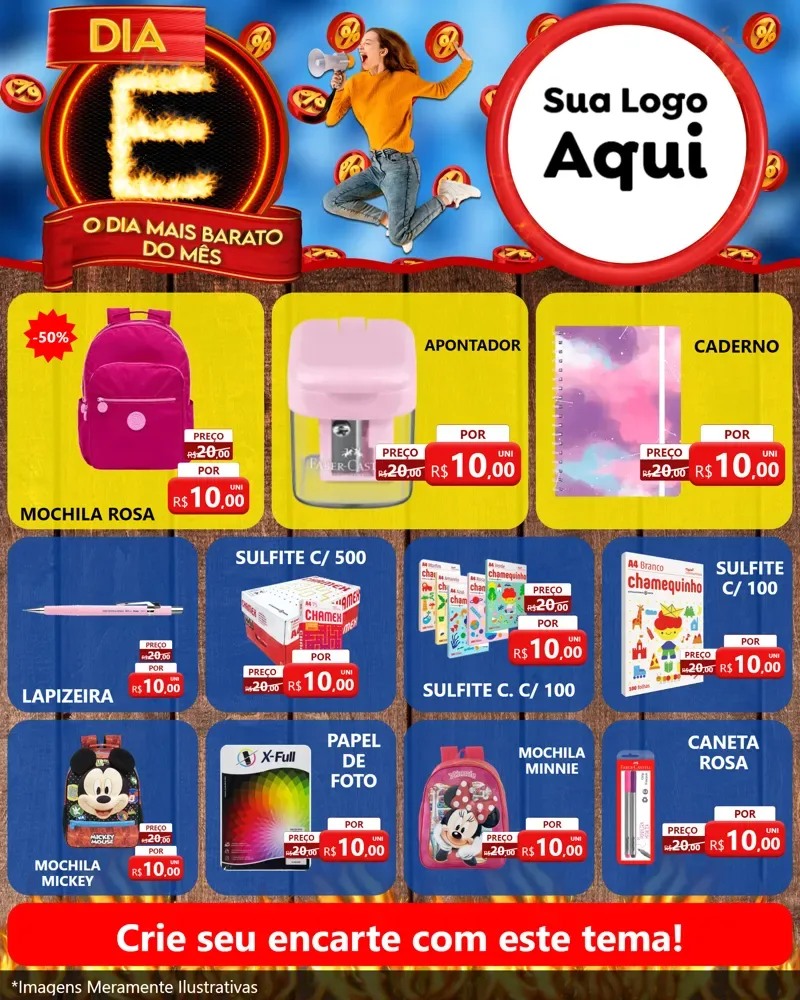 Modelo de Rede Social para Feed Instagram com o tema Dia E - O Dia Mais Barato Do Mês para Papelaria