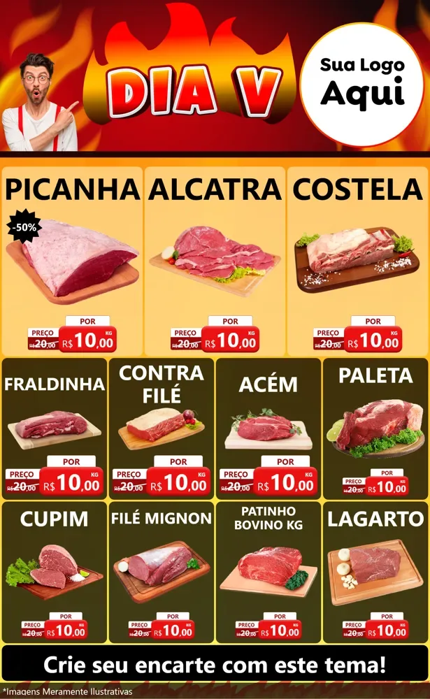 Modelo de Encarte para Encarte Grande com o tema Dia V para Açougue