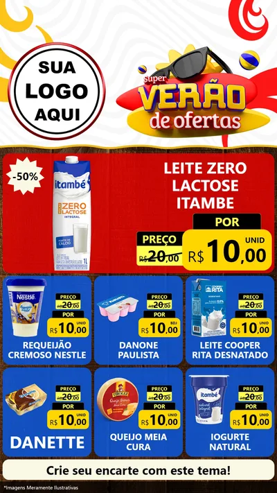 Modelo de Rede Social para Stories com o tema Super Verão de Ofertas para Frios e Laticínios