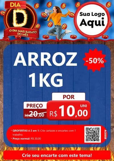 Modelo de Cartaz para Cartaz A4 Vertical com o tema Dia D - O Dia Mais Barato Do Mês para Supermercado