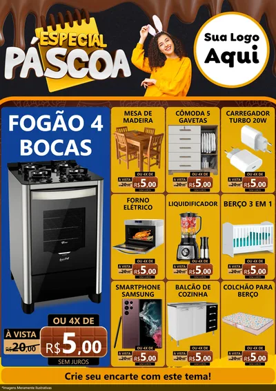 Modelo de Encarte para Encarte A4 Vertical com o tema Especial Páscoa para Móveis e Eletro