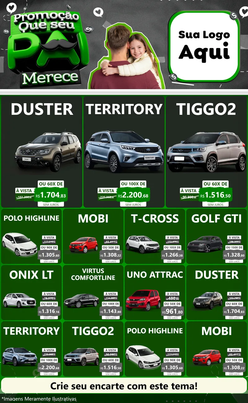 Modelo de Encarte para Encarte Grande com o tema Promoção Que seu Pai Merece para Concessionaria de Carros