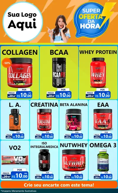Modelo de Encarte para Encarte Grande com o tema Super Oferta da Hora para Suplementos alimentares