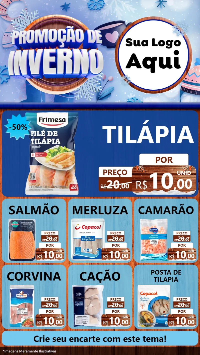 Modelo de Rede Social para Stories com o tema Promoção de Inverno para Peixaria