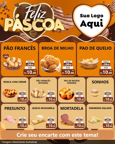 Modelo de Rede Social para Feed Instagram com o tema Feliz Páscoa para Padaria