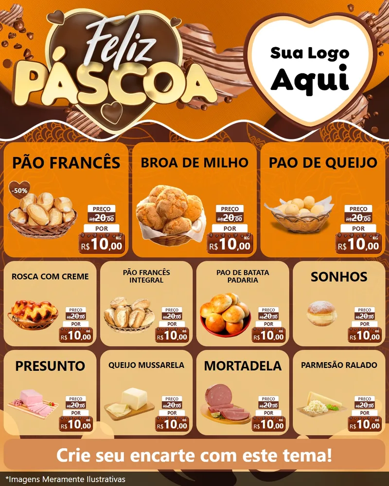 Modelo de Rede Social para Feed Instagram com o tema Feliz Páscoa para Padaria