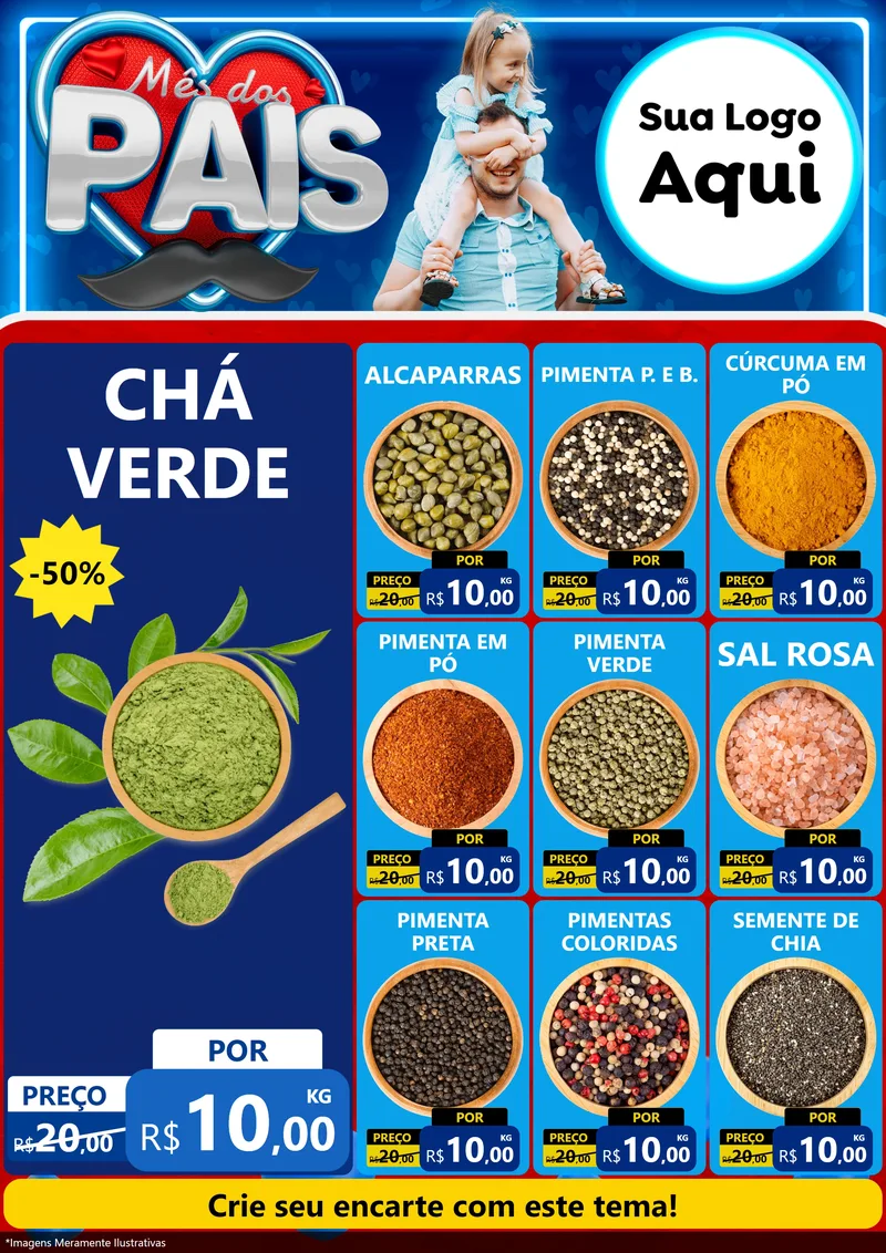 Modelo de Encarte para Encarte A4 Vertical com o tema Mês Dos Pais para Produtos Naturais
