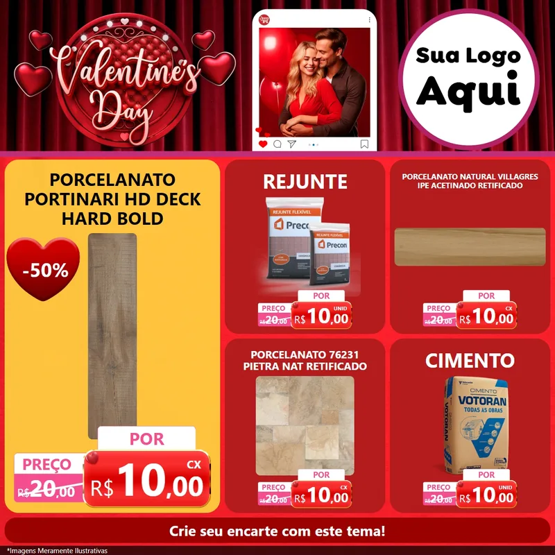 Modelo de Rede Social para Feed Facebook com o tema Valentine's Day para Pisos e revestimentos