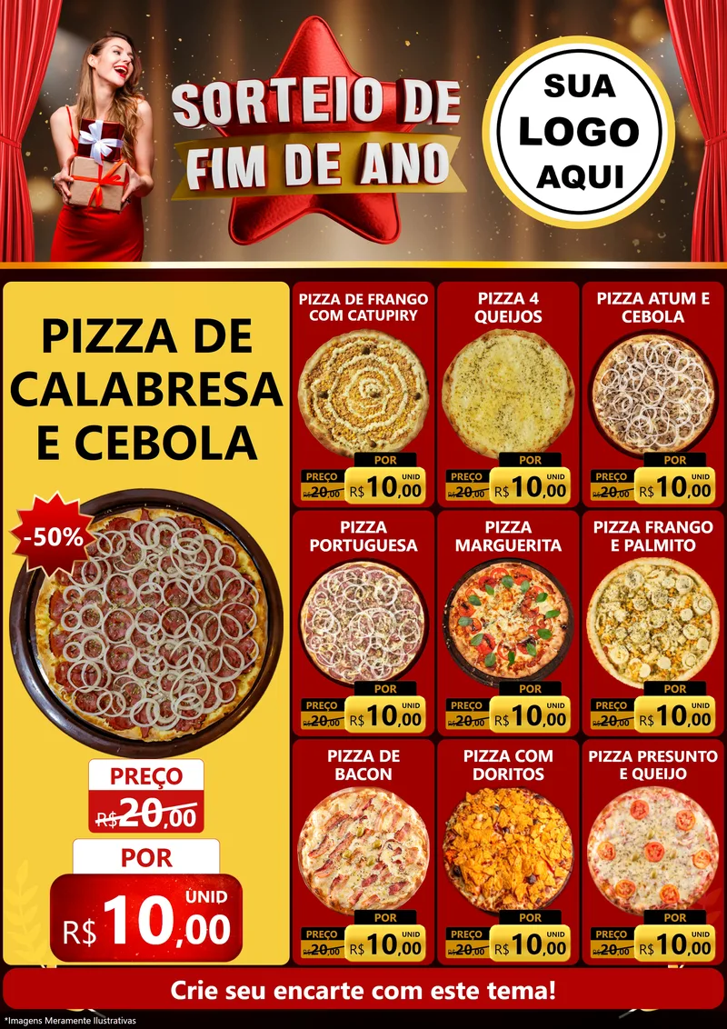 Modelo de Encarte para Encarte A4 Vertical com o tema Sorteio de Fim de Ano para Pizzaria