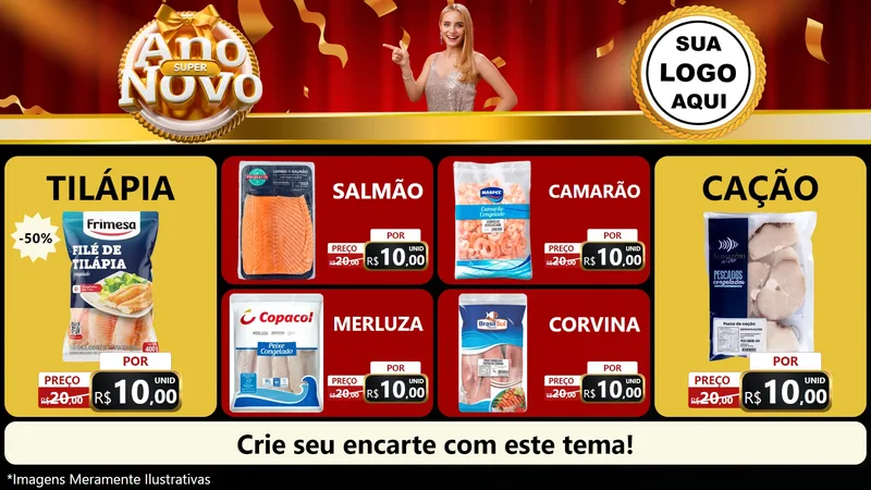Modelo de TV para TV Horizontal com o tema Super Ano Novo para Peixaria