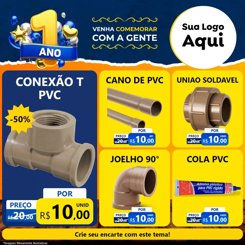 Modelo de Rede Social para Feed Facebook com o tema Um Ano de Aniversário para Tubos e conexões