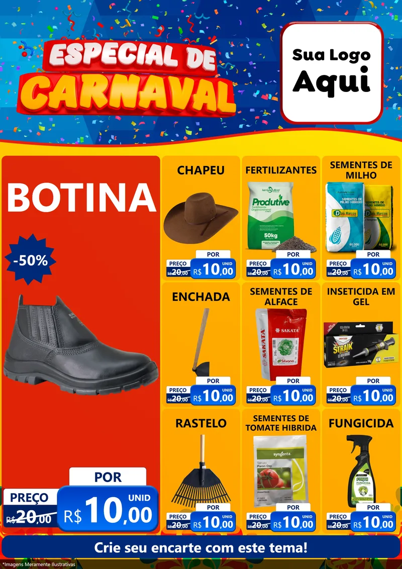 Modelo de Encarte para Encarte A4 Vertical com o tema Especial de Carnaval para Agropecuária