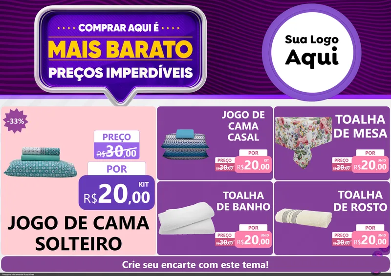 Modelo de Encarte para Encarte A4 Horizontal com o tema Mais Barato para Cama, Mesa e Banho