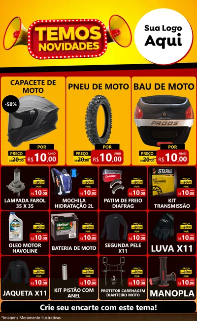 Modelo de Encarte para Encarte Grande com o tema Temos Novidades para Moto peças