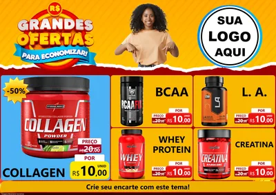 Modelo de Encarte para Encarte A4 Horizontal com o tema Grandes Ofertas Para Economizar! para Suplementos alimentares