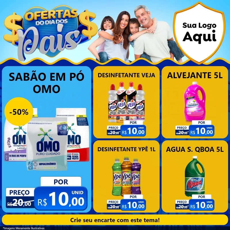Modelo de Rede Social para Feed Facebook com o tema Ofertas do Dia dos Pais para Produtos de Limpeza