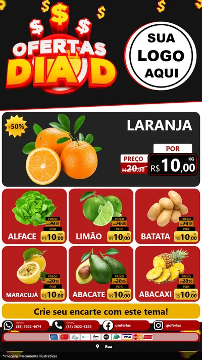 Modelo de Rede Social para Stories com o tema Ofertas Dia D para Hortifrúti