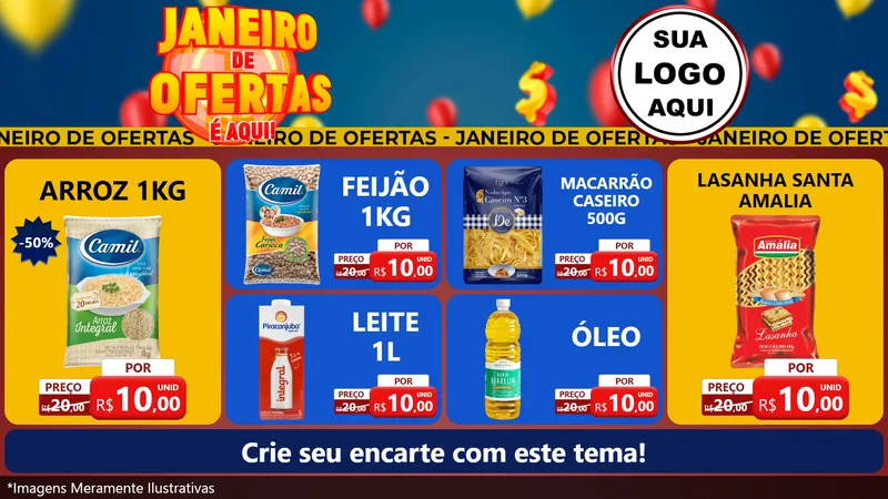 Modelo de TV para TV Horizontal com o tema Janeiro de Ofertas É Aqui! para Supermercado