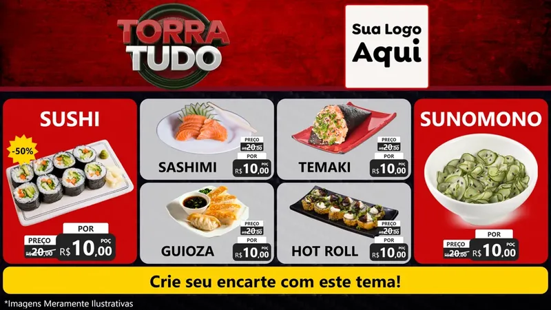 Modelo de TV para TV Horizontal com o tema Torra Tudo para Comida japonesa