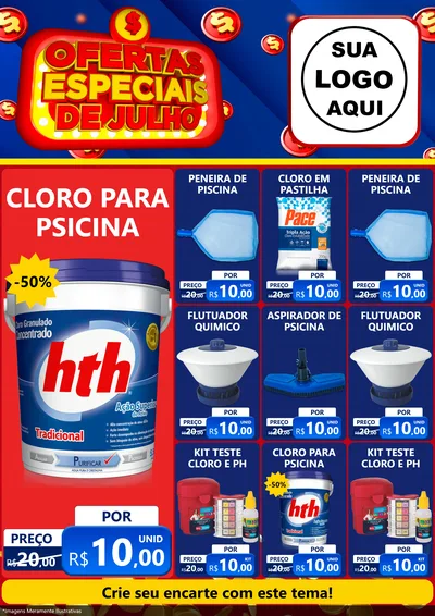 Modelo de Encarte para Encarte A4 Vertical com o tema Ofertas Especiais de Julho para Produtos para Piscina