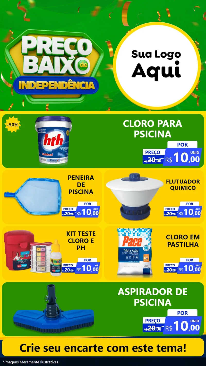 Modelo de TV para TV Vertical com o tema Preço Baixo de Independência para Produtos para Piscina
