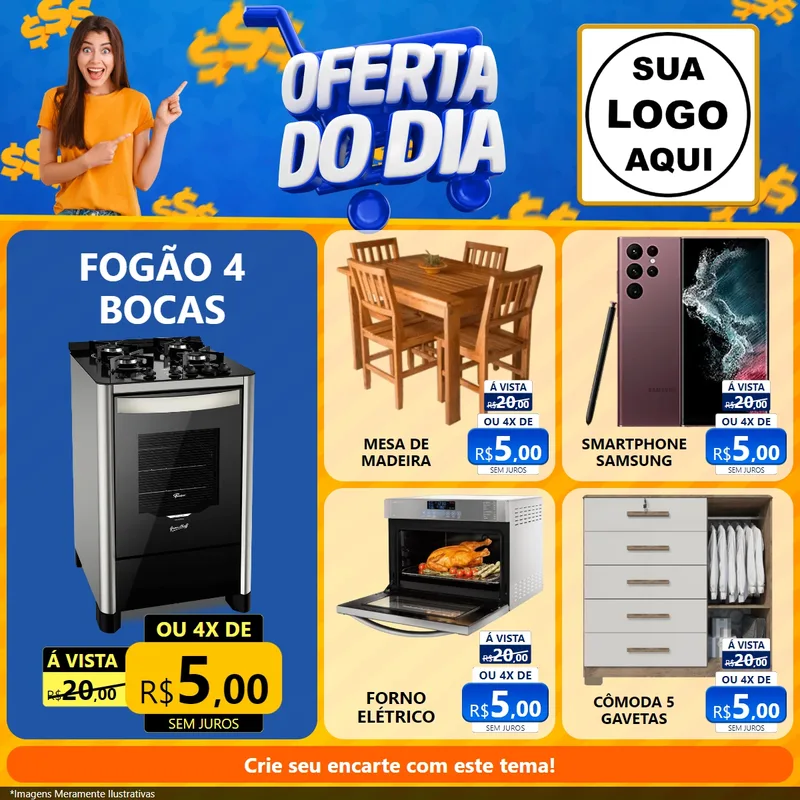 Modelo de Rede Social para Feed Facebook com o tema Oferta do Dia para Móveis e Eletro