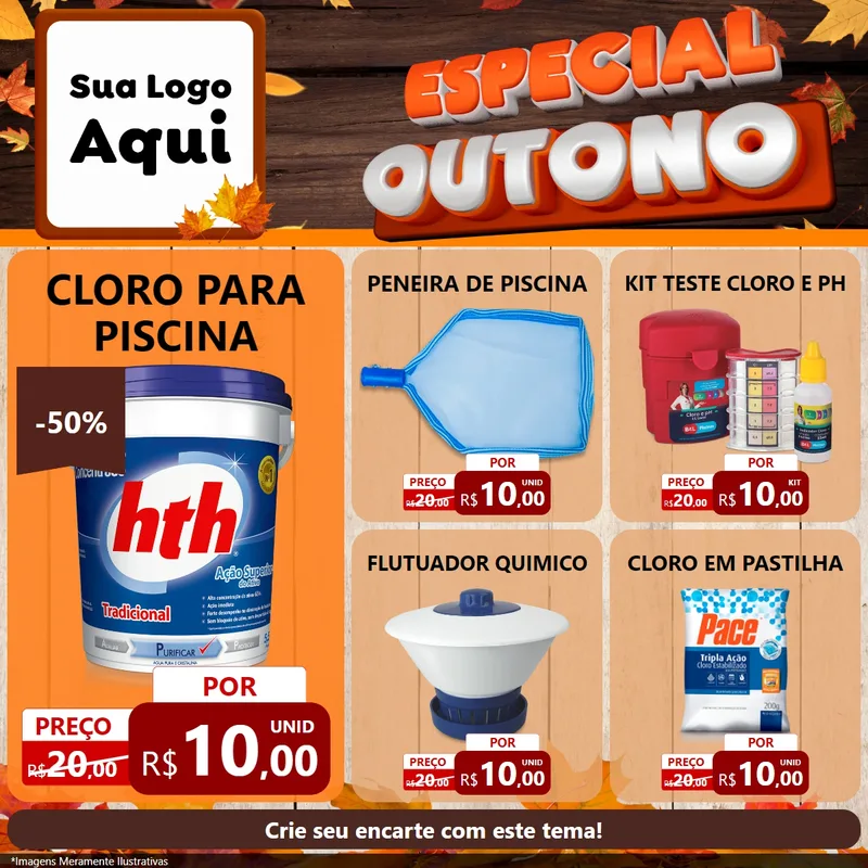 Modelo de Rede Social para Feed Facebook com o tema Especial Outono para Produtos para Piscina