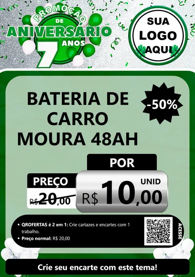 Modelo de Cartaz para Cartaz A4 Vertical com o tema Promoção de Aniversário - 7 Anos para Baterias Elétricas
