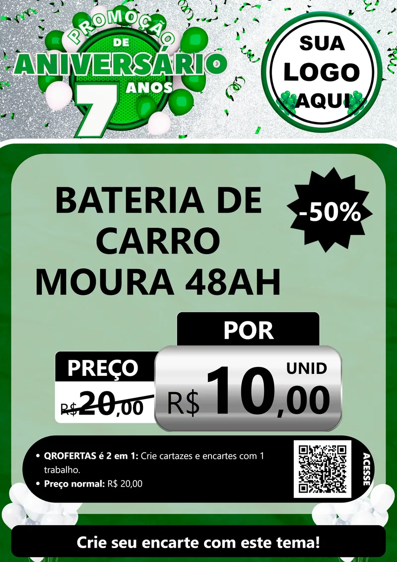 Modelo de Cartaz para Cartaz A4 Vertical com o tema Promoção de Aniversário - 7 Anos para Baterias Elétricas