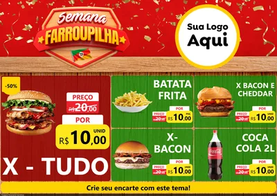 Modelo de Encarte para Encarte A4 Horizontal com o tema Semana Farroupilha para Hamburgueria