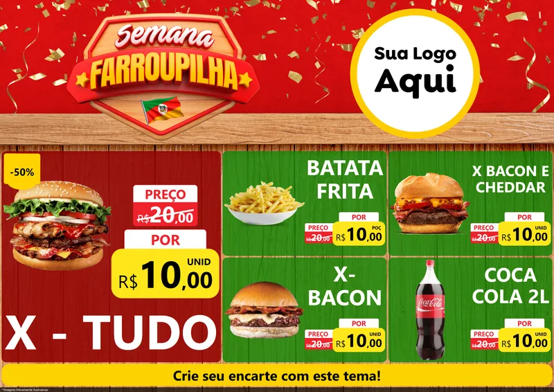 Modelo de Encarte para Encarte A4 Horizontal com o tema Semana Farroupilha para Hamburgueria