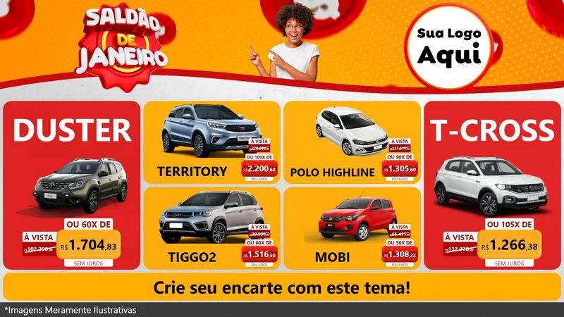 Modelo de TV para TV Horizontal com o tema Saldão de Janeiro para Concessionaria de Carros