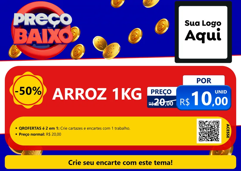 Modelo de Cartaz para Cartaz A4 Horizontal com o tema Preço Baixo para Supermercado