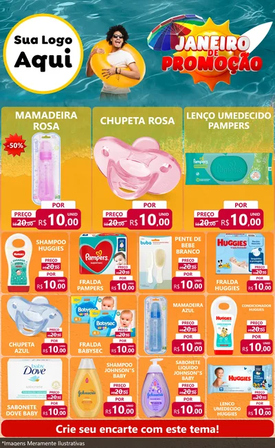Modelo de Encarte para Encarte Grande com o tema Janeiro de Promoção para Bebês