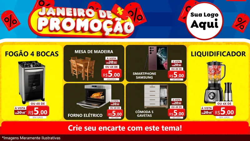 Modelo de TV para TV Horizontal com o tema Janeiro de Promoção para Móveis e Eletro