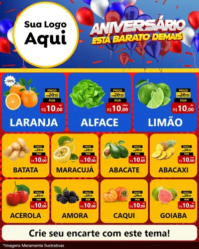 Modelo de Rede Social para Feed Instagram com o tema Aniversário para Hortifrúti