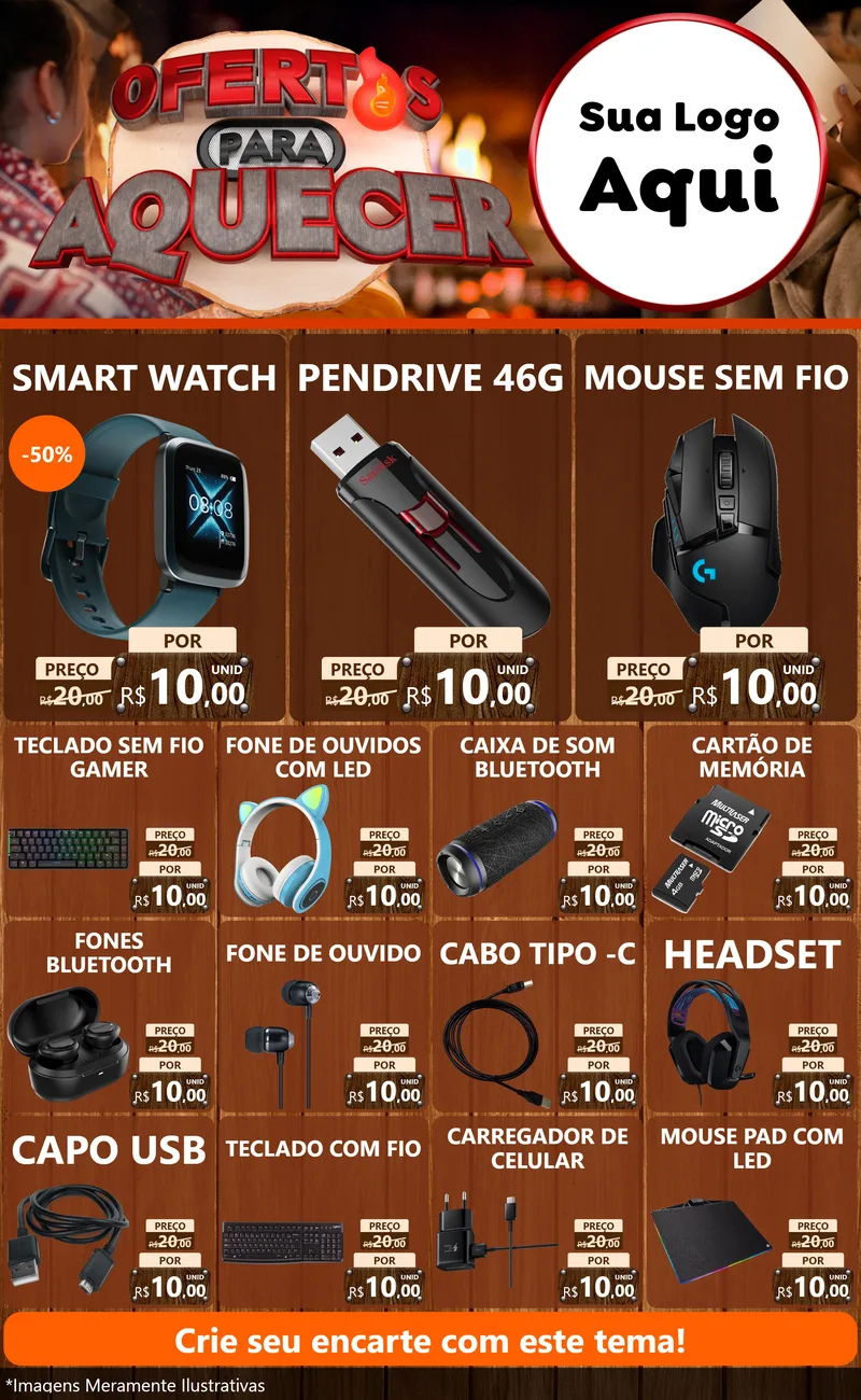 Modelo de Encarte para Encarte Grande com o tema Ofertas Para Aquecer para Informática